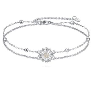 Daisy Anklet for Women S925 Sterling Silver Daisy Bead Ankle Jewelry Gift